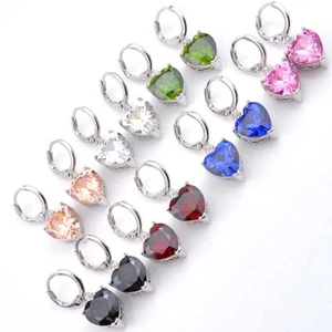 Wedding Heart set Rainbow Topaz Peridot Morganite Garnet Silver Danlge Earrings - Picture 1 of 10