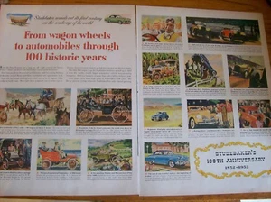 1952 Studebaker 100 Years 2-Page Magazine Ad "From Wagon Wheels To Automobiles" - Picture 1 of 1