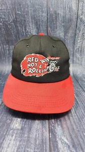 Vintage SNAP ON Cars Red Black Adjustable Hat Racing Red Hot & Rolling Snapback - Picture 1 of 8