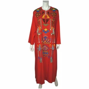 Vintage Caftan Red Cotton Kaftan with Coins & Tassels Size M - Picture 1 of 4