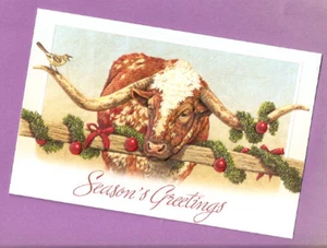 Texas Longhorn by Tim Knepp Embossed Christmas Cards Box of 16 Cow Cattle - Picture 1 of 1