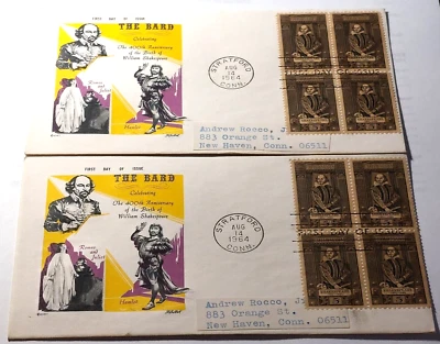 THE BARD 400th Anniversary Birth of William Shakespeare 1964 FDI Cover Lot of 2 - Image 1 of 3