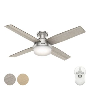 Hunter Fan 52 inch Low Profile Brushed Nickel Ceiling Fan with Light and Remote - Picture 1 of 9