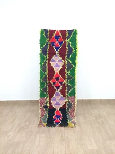 Vintage Moroccan Tribal Runner Rug 2x6 Colorful Geometric Black red Cotton Rugs - Picture 1 of 9