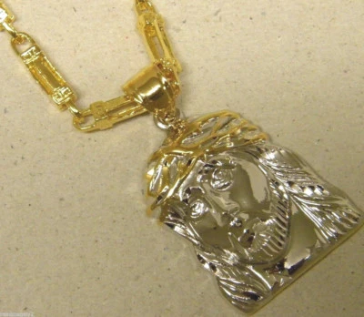 Juego de 30 pulgadas con dije y cadena romana grande de cabeza de Cristo enchapado en rodio en oro amarillo grande para hombre Foto 1 de 4