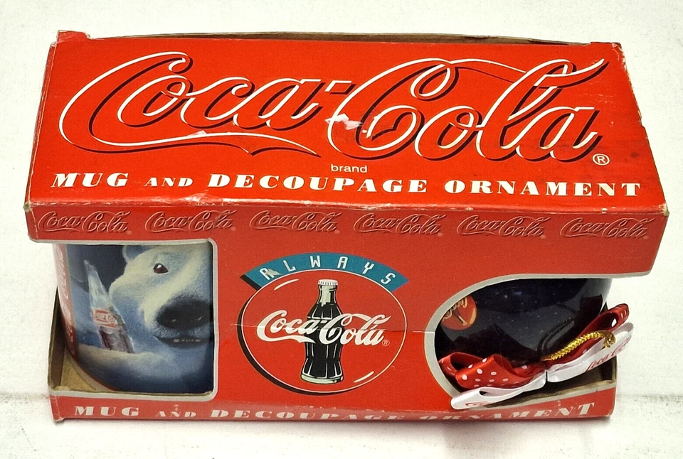 Vintage Coca Cola Mug & Decoupage Christmas Ornament Set  1996 - Image 1 of 4
