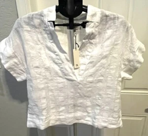 NWT Banana Republic Linen Shirt White Pullover Shortsleeve Women's Small - Picture 1 of 5