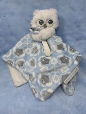 Blankets & Beyond Blue White gray owl baby security blanket pacifier holder