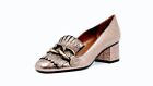 Midas Leather Loafers Fringe Buckle Chain Block Heels Shoes 38 Rrp $248