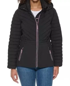 Tommy Hilfiger Women's Black 1/2 Puffer Hooded Covert Coat (1699099) Size XL-NWT - Picture 1 of 6