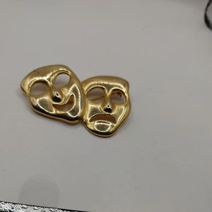 VTG BROOCH/PIN Comedy/tragedy Mask Gold- Tone - Picture 1 of 8