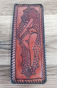Cartera vintage hecha a mano hecha a mano de cuero marrón pin-up niña PLIEGUE LÁTIGO STI - Imagen 1 de 8