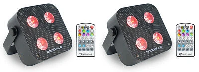 (2) Rockville MINI RF4 V2 Black DJ/Party Wash Lights+RF Remote+APP+Wireless DMX - Image 1 of 4
