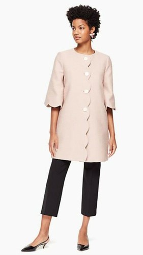 Cappotto tweed Kate Spade New York capesante cammeo rosa maniche a 3 4 bottoni davanti 6 nuovo con etichette