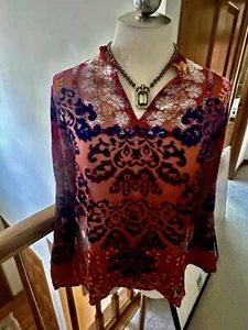 Johnny Was Classic Burn-out Blouse - Size Medium - Orig $295. Now $199. - Picture 1 of 4