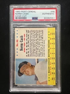1963 POST CEREAL #46 NORMA CASH DETROIT TIGERS PSA AUTENTICO TAGLIO A MANO - Foto 1 di 2