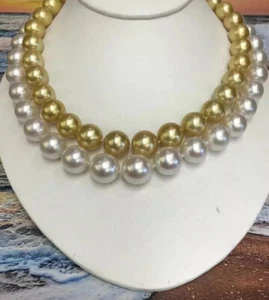 Gold And White South Sea Pearls. 12x15mm White strand. 17”. 14k Gold And Diamon - Picture 1 of 12