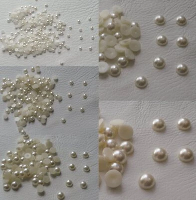 BOBITYBOO GEMCRAFTS Ivory Flat Back Half Round Pearls 2mm 3mm 4mm 5mm 6mm 7mm 8mm 9mm 10mm 12mm 14mm