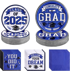 Graduation Party Plates and Napkins Class of 2025 Blue Graduation Decorations Di - Picture 1 of 7