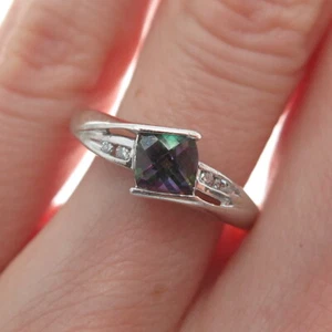 STAR RING 925 Sterling Silver Real Diamond & Mystic Topaz Bypass Ring Size 7.25 - Picture 1 of 8