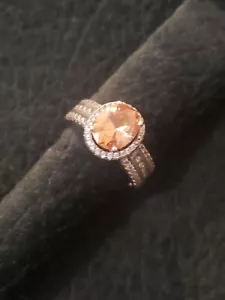 Champagne & White Diamond Simulants Rhodium over Sterling Silver Ring - Picture 1 of 3