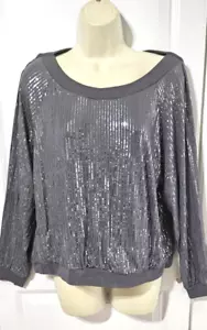 Joan Rivers graues Pailletten Strick Top Langarm Gr. M Bündchen an Ärmeln & Unterteil - Bild 1 von 19