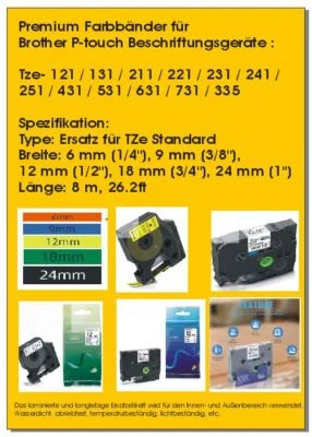 PRINT4LIFE Schriftband Brother TZe 121 131 211 221 231 241 251 335 431 531 631 731 P-Touch