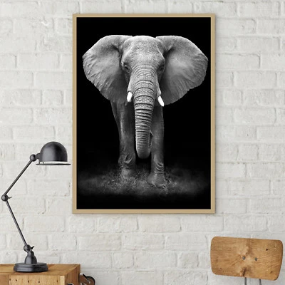 Elephant Silk Canvas Poster Art Black White Painting Wall Decor A164 Unframed - Image 1 of 4
