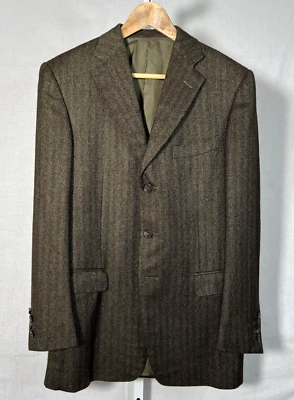 Ermenegildo Zegna Z US 40R Men's Silk & Cashmere Olive Roma Herringbone Blazer - Image 1 of 4
