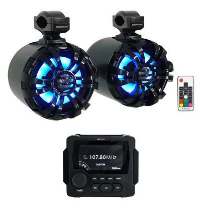 MB Quart GMR-LED Marine/Boat Bluetooth Receiver+2) Black 6.5" LED Tower Speakers - Image 1 of 4