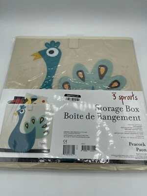 3 Sprouts Children's Foldable Fabric Storage Cube Box Soft Toy Bin, Blue Peacock - Image 1 of 2