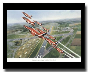 Hawker Siddeley Hawk fighters Red Arrows display framed picture Wilf Hardy - Picture 1 of 1
