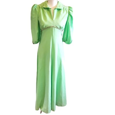 Vestido de azafata verde menta vintage años 70 cintura imperio longitud piso talla 2 a 4 Foto 1 de 4