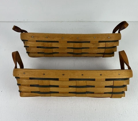 Longaberger Basket 2 Bread Rectangle Black Accent Leather Handles Cover