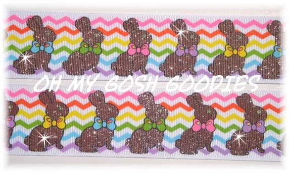 5 YARD SALE 1.5 CHEVRON GLITTER CADBURY BRIGHT BUNNY EASTER GROSGRAIN RIBBON - image 1 of 1