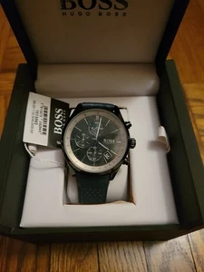 NEW HUGO BOSS GRAND PRIX HB1513474 BLUE/LEATHER CHRONOGRAPH QUARTZ MENS WATCH - Picture 1 of 4