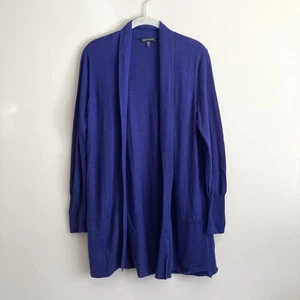 Eileen Fisher Open Front Merino Wool Cardigan Womens Medium Blue Classic Staple - Picture 1 of 10