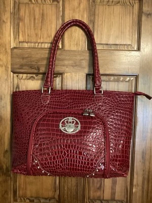 Kathy Van Zeeland Fabulous Large Red Mock Croc PVC Shoulder XL Tote Bag 20x13x5 - Image 1 of 4