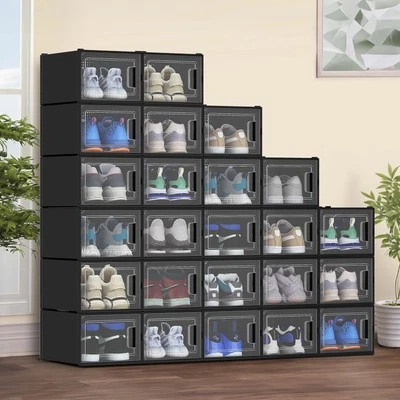 12/24 PCS Shoe Storage Box Clear Stackable Shoe Container Sneaker Organizer XL - Image 1 of 4