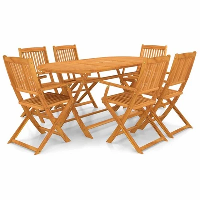 Outdoor Dining Set 7pc Folding Solid Acacia Wood Brown 160x85x74cm Oval Table UK - Image 1 of 4