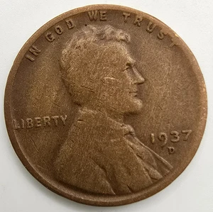 1937 D Lincoln Wheat Cent Woody VF/XF Wood Grain Penny Improper Alloy Mix Error - Picture 1 of 4