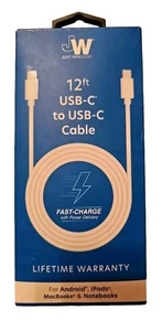 12' USB-C to USB-C PVC Cable - White JW FAST CHARGE ANDROID, ipads, Macbooks New - Photo 1 sur 4