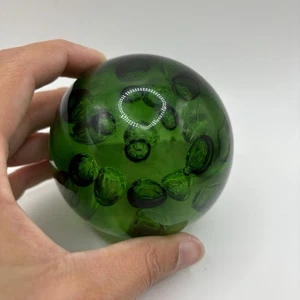 Green Hand Blown Art Glass Paperweight with Controlled Bubbles - Picture 1 of 7