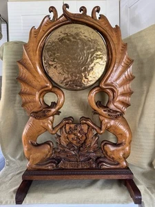 Late 19th Century Hand Carved Welsh Dragons With Gong, Floor Standing, Folk Art - Picture 1 of 16