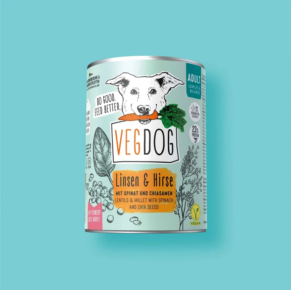 VegDog Nassfutter Adult Linsen & Hirse 800g - 6er Pack veganes Alleinfutter - Bild 1 von 1