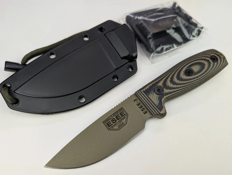 ESEE Knife Model 3 Dark Earth Carbon Steel Blade Black/Brown 3D G10 Handle USA - Image 1 of 4