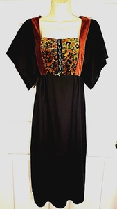Vintage 70s prairie Renaissance Corset Dress Velvet & Rayon Mindy Malone smock M - Bild 1 von 7