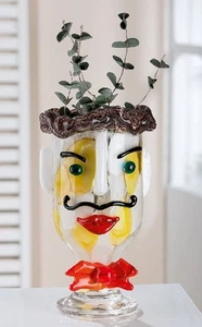 Vaso De Diseño "Alfredo" Multicolor Con Cara Soplado A Mano H. 29cm - Imagen 1 de 1