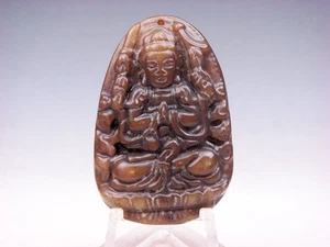 Antiguo colgante tallado en piedra de jade nefrita 6 brazos Buda Kwan-Yin #10312501 - Imagen 1 de 6