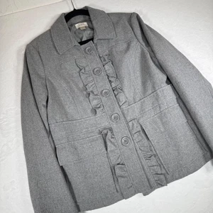 Chaqueta Blazer LOFT Para Mujer Gris Volantes Frontales Mezcla Lana Reciclada Botón Talla L - Imagen 1 de 10